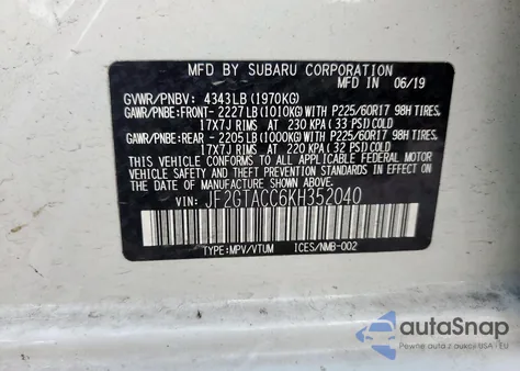 2019 Subaru Crosstrek Premium из США, поврежденный, VIN JF2GTACC6KH352040